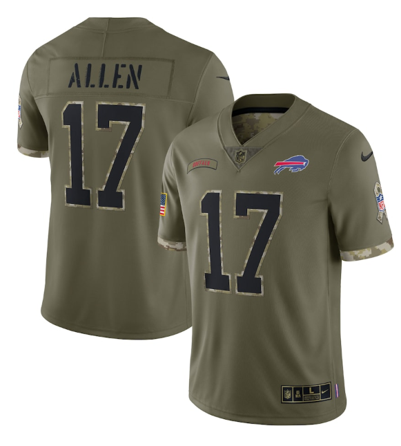 Men's Buffalo Bills #17 Josh Allen Olive 2022 Salute To Service Limited Stitched Jersey